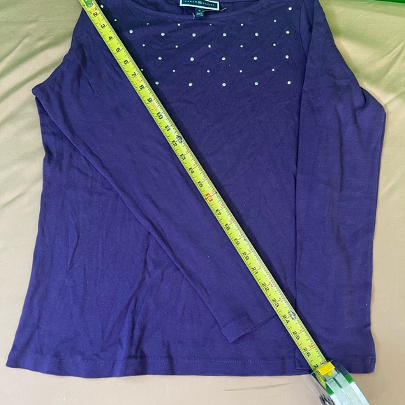 Karen Scott Purple Rhinestone Studded Long‎ Sleeve Cotton Top Size M - Picture 7 of 10